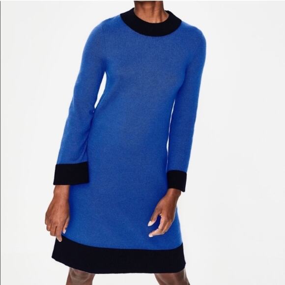 Boden Mara Blue Color Block Wool Alpaca Dress - Picture 1 of 8